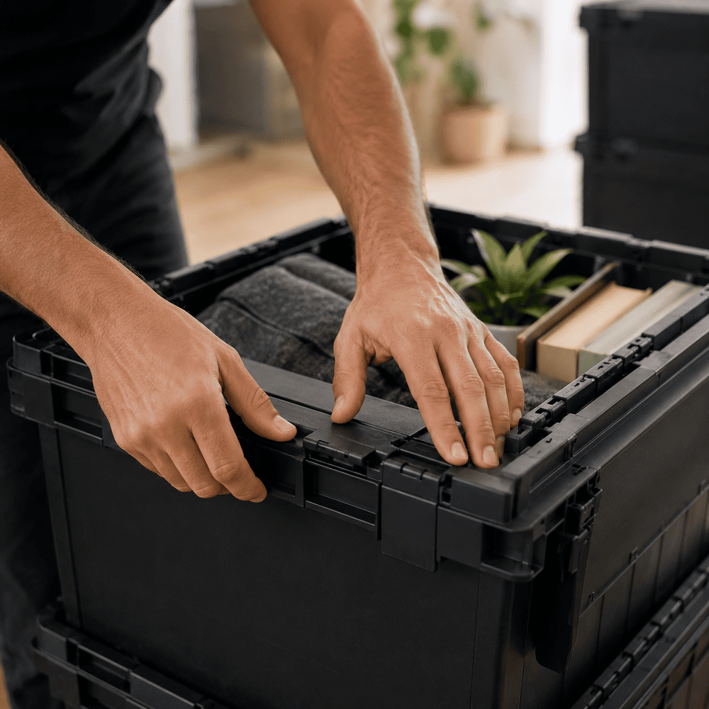 Detalle de manos del equipo protegiendo un mueble